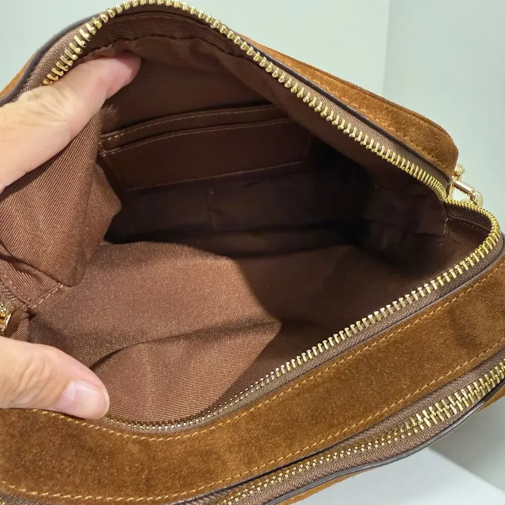 NEW‼️Coach Carey Crossbody Bag  CET39 suede/Gold/Warm Brown